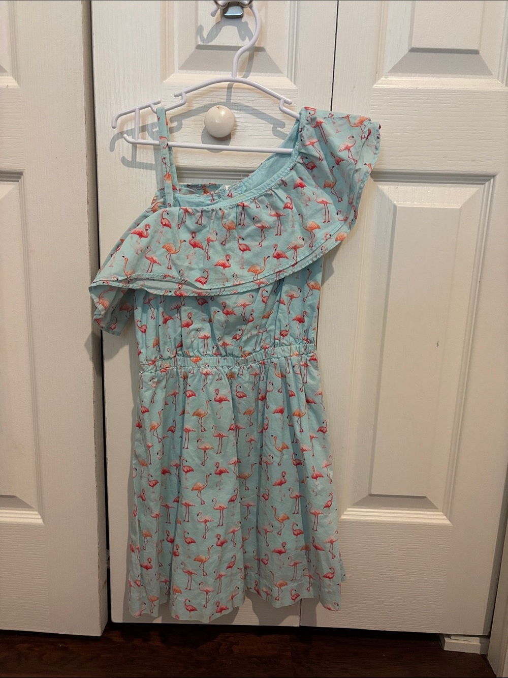 Janie and Jack Mint One-Shoulder Flamingo Print Dress